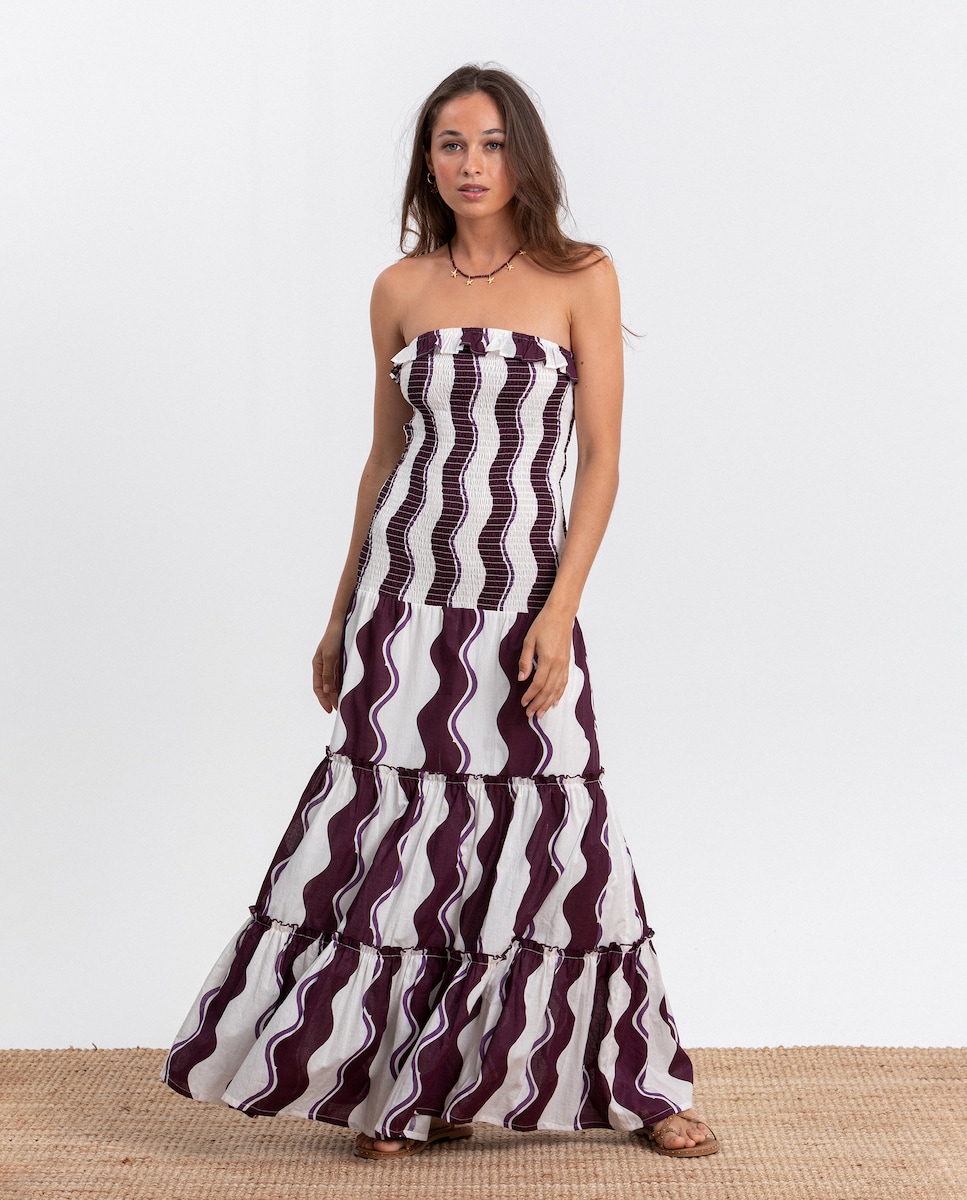 Vestido Comprido com Estampado Às Riscas